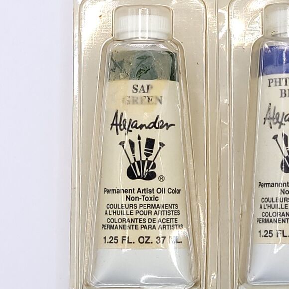Lot Of 2 Vtg NOS Alexander Permanent Artist Oil Color Art Paints 1.25 oz Grn Blu - Picture 2 of 6
